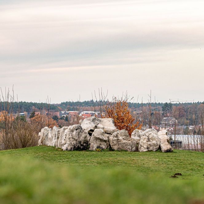 Megalithanlage Lübbensteine bei Helmstedt auf einer Wiese im Herbst